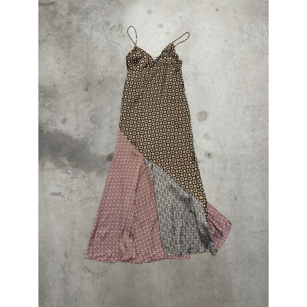 Zara vintage style patchwork fabric thin strap long dress, women's small